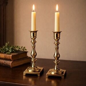 Vintage Ethan Allen Solid Brass Candlesticks Pair 7.25" Georgian Colonial EB